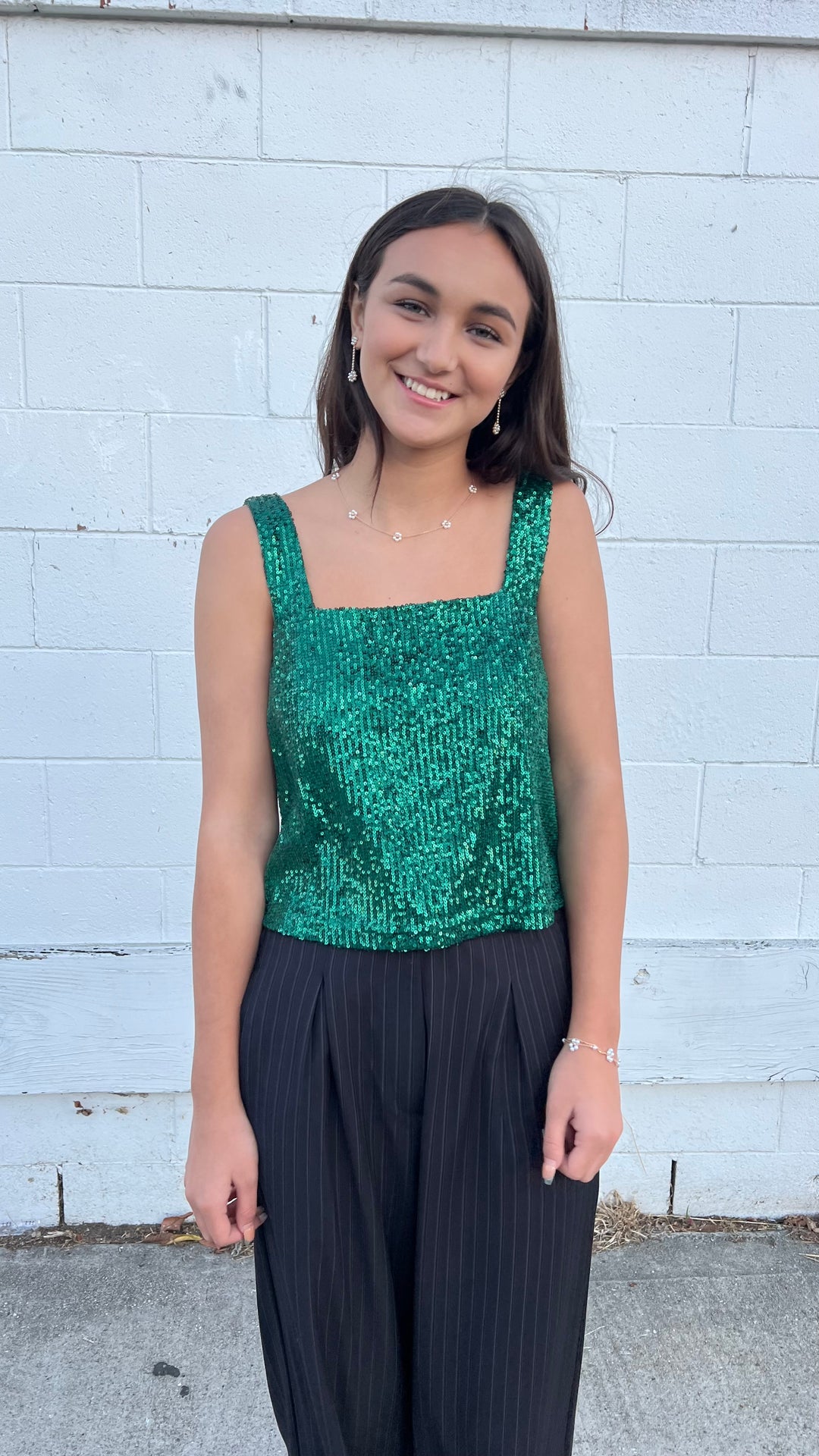 Glam Green Sequin Top