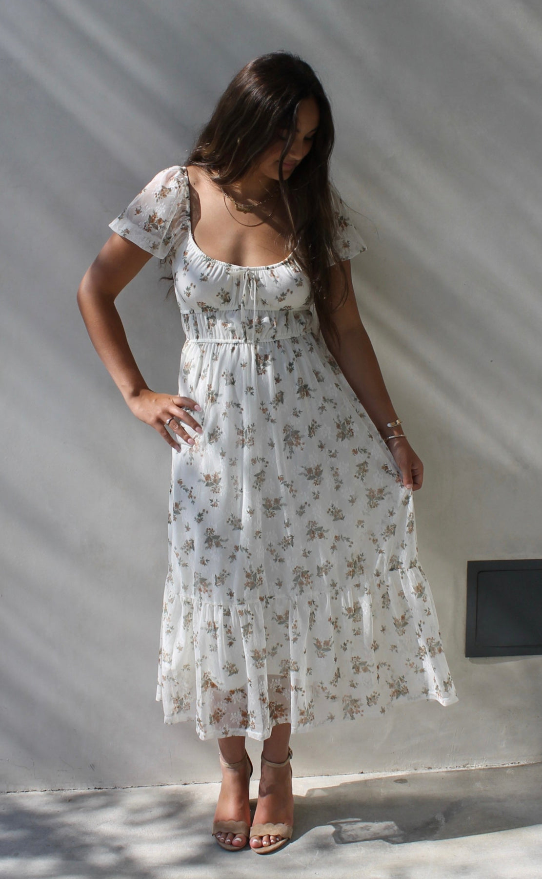 Poppy's Ivory Floral Dress Romantic Smocked Midi with Puff Sleeves | AndyLiz Poppy's Ivory Floral Dress Romantic Smocked Midi with Puff Sleeves | AndyLiz