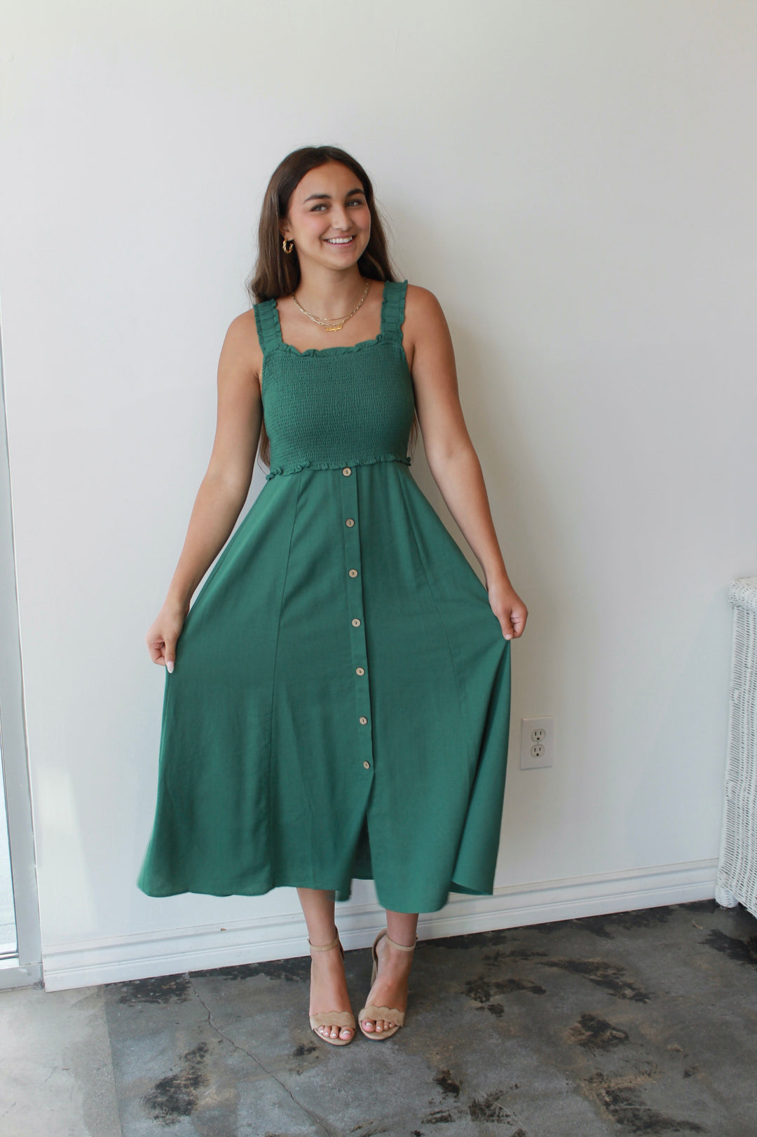 Evergreen Smocked Midi