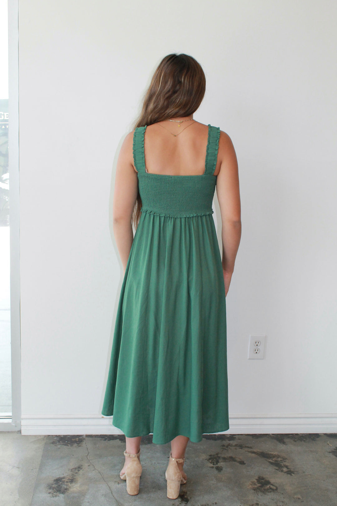 Evergreen Smocked Midi