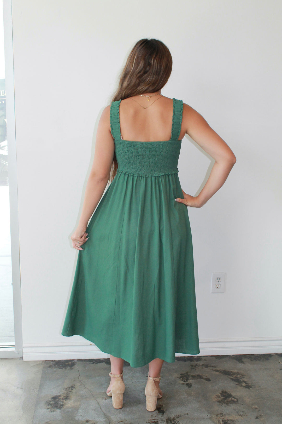 Evergreen Smocked Midi