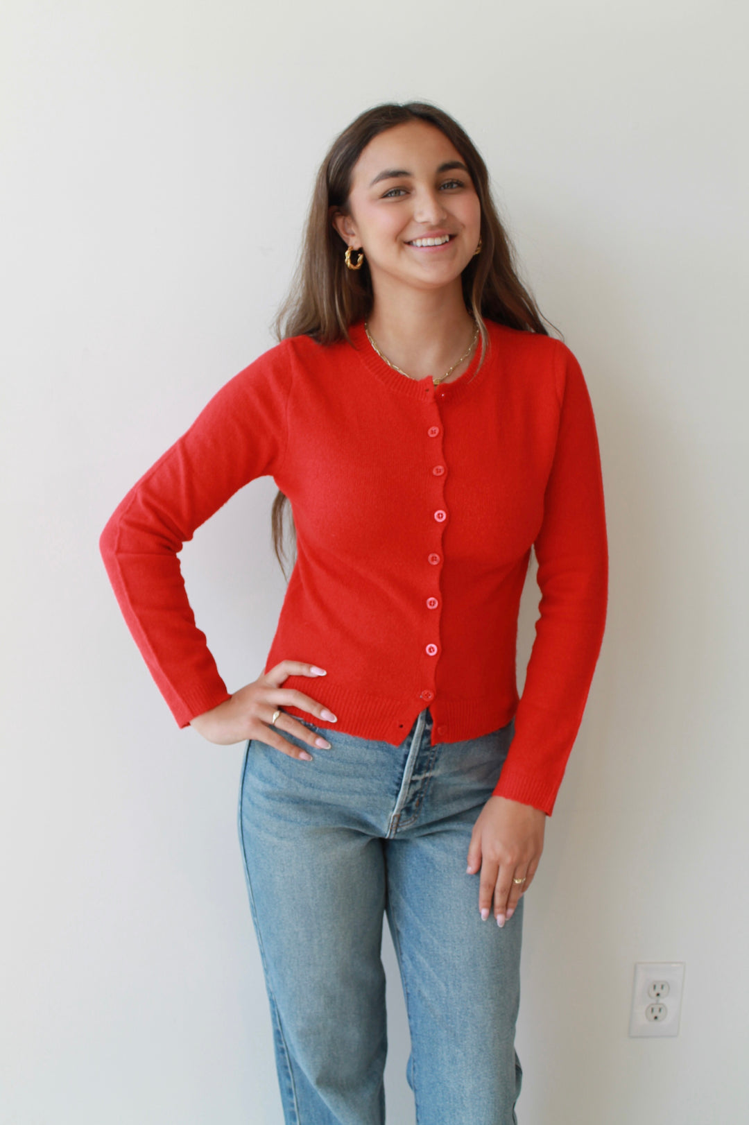 Knit Cardigan in Cherry Crush