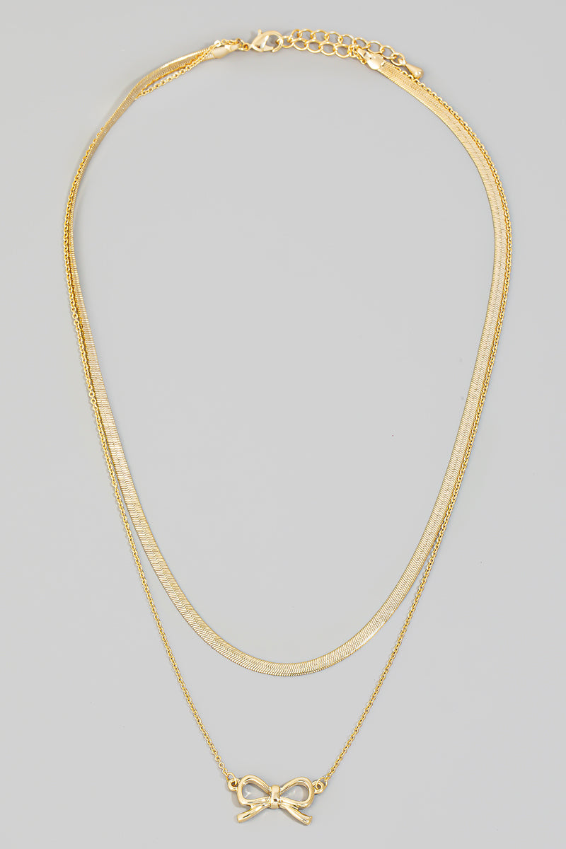 gold bow layered necklace