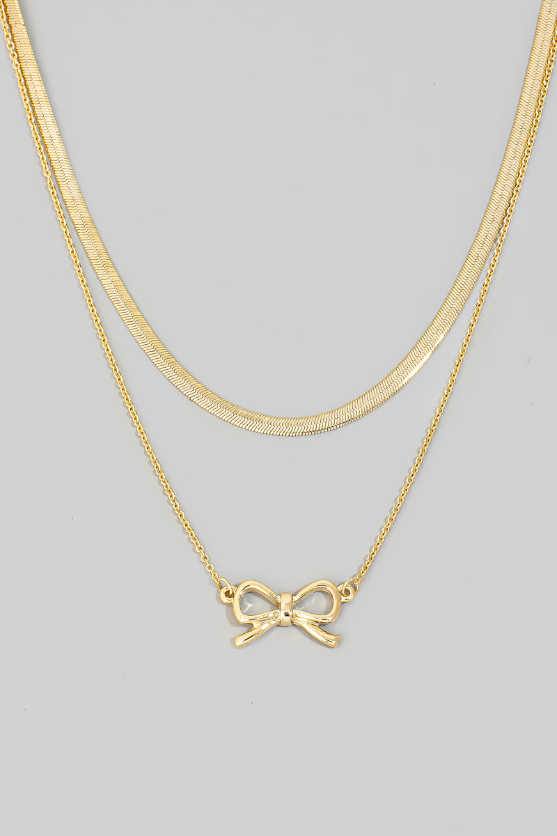 gold bow layered necklace