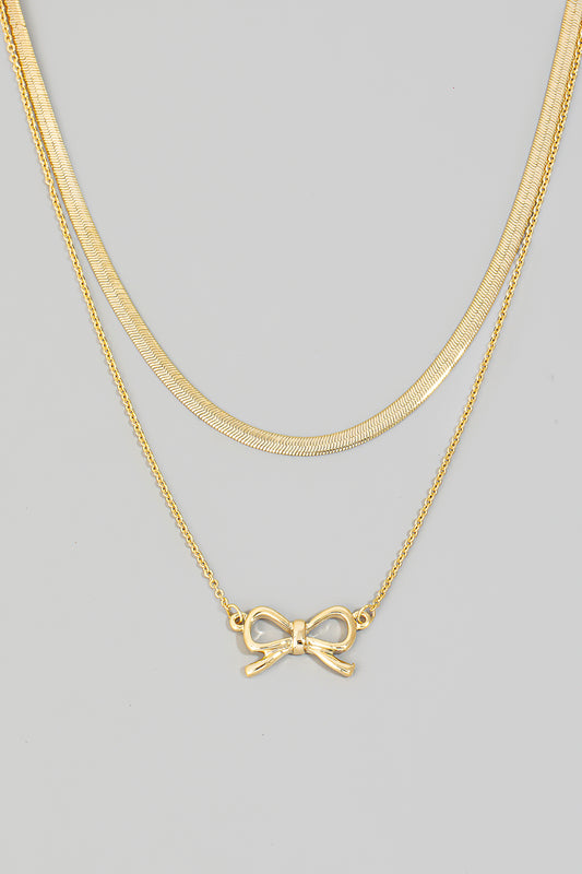 gold bow layered necklace