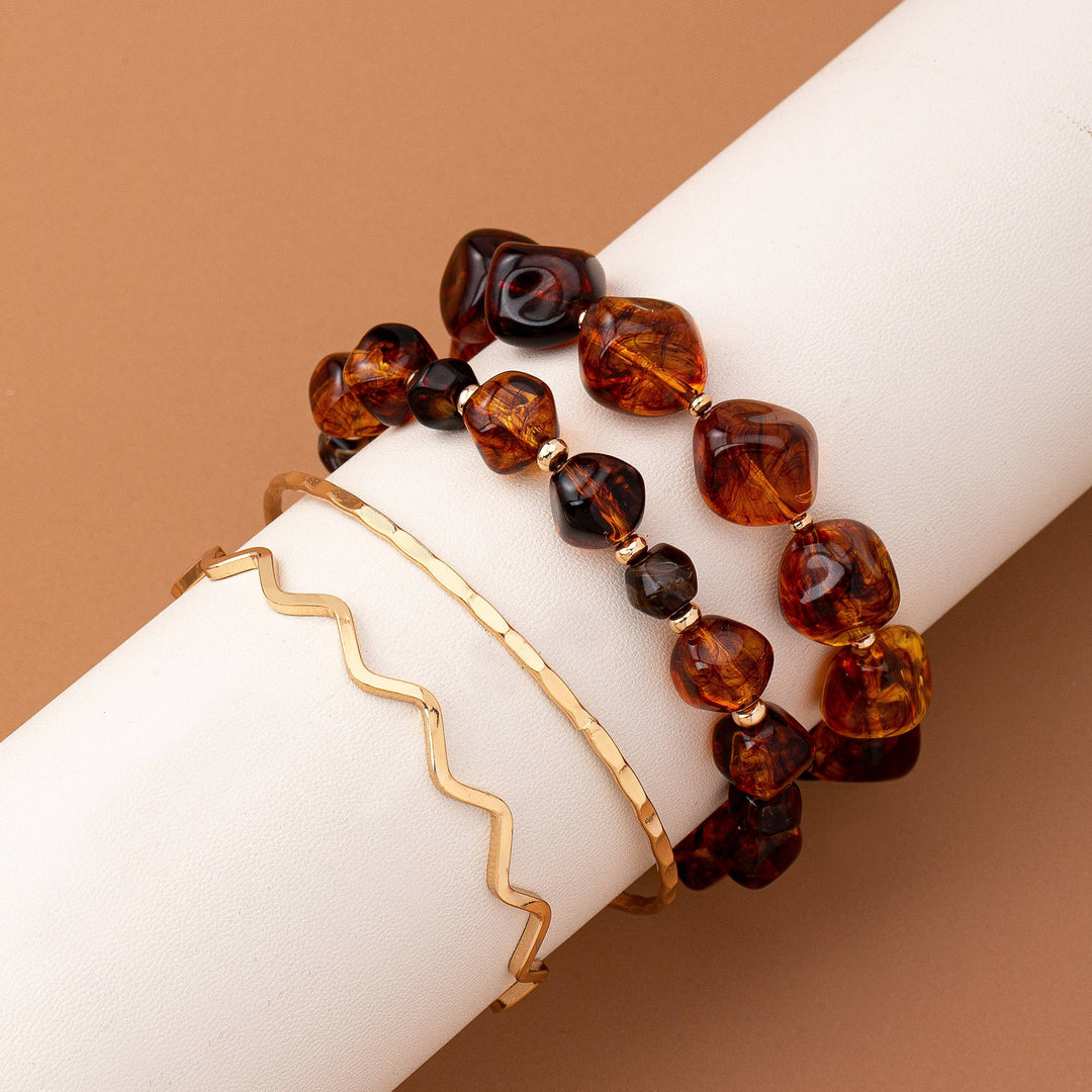 BOHO MULTI ACRYLIC FACET GOLD BRACELET SET | 80B1565