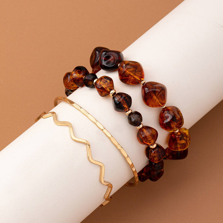 BOHO MULTI ACRYLIC FACET GOLD BRACELET SET | 80B1565