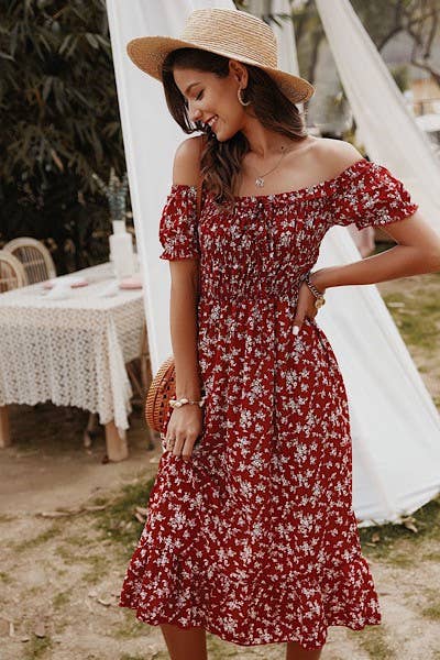 Off-Shoulder Floral midi Dress