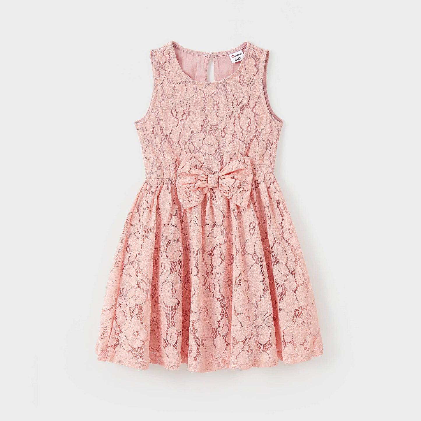 Family Matching Pink Color Block Polo, Lace Sleeveless Dress