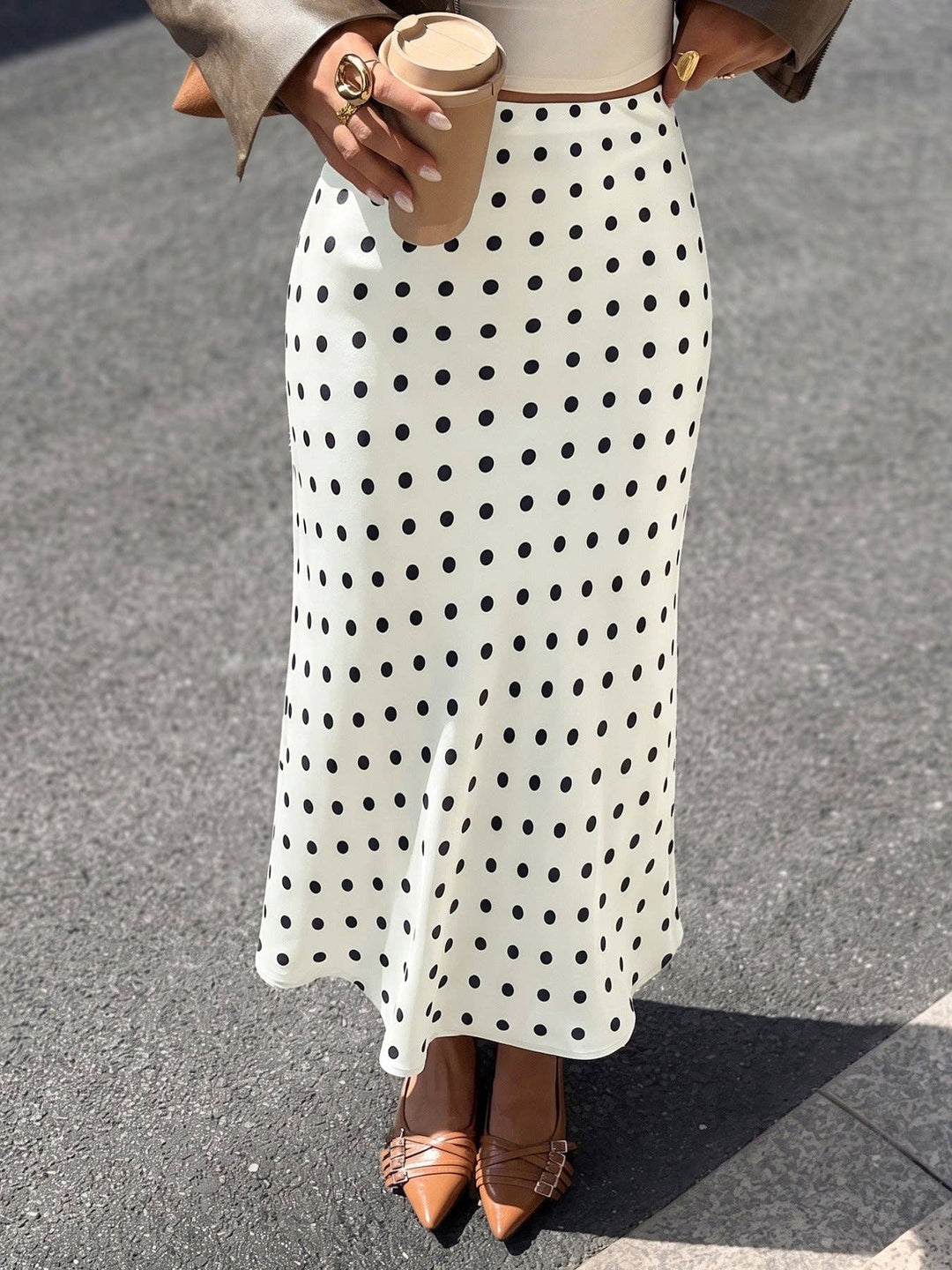 Polka Dot Midi Skirt High Waist Flare A Line Skirt
