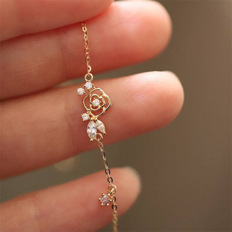 Dainty Rose Flower Charm Bracelet in 925 Sterling Silver