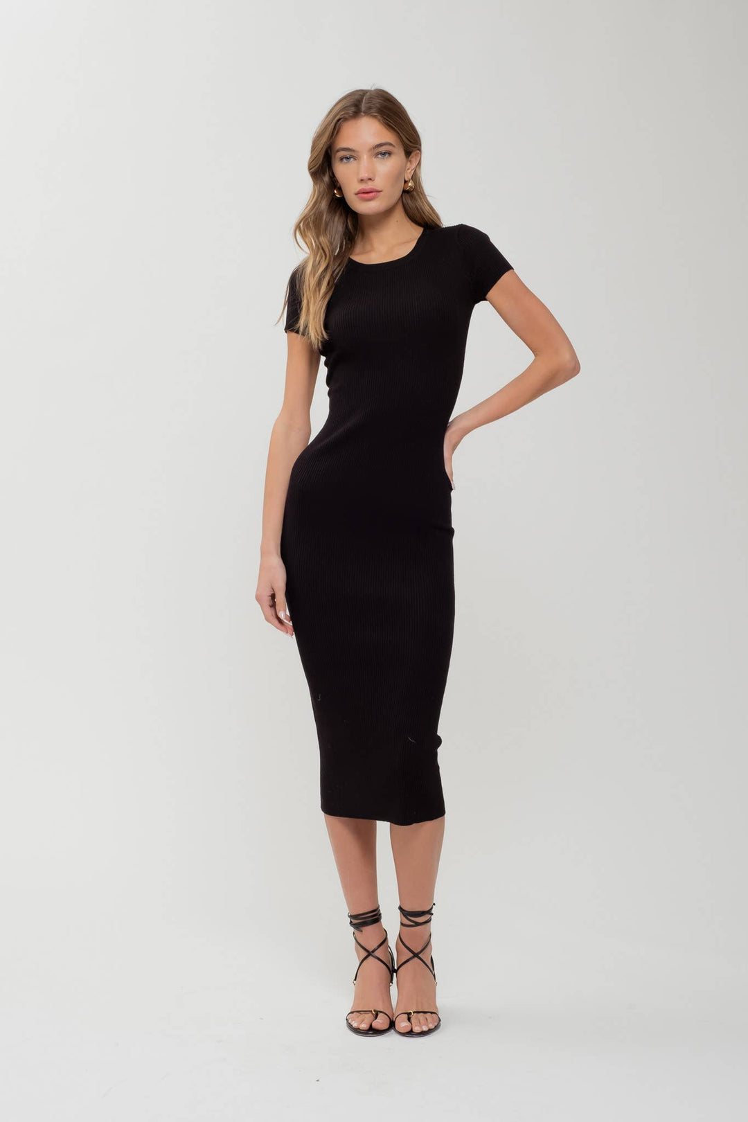 fitted black dress knee length T Shirt Dress Fitted Black Dress Knee Length Lady Casual Knee-Length Pullover Dress With Flutter