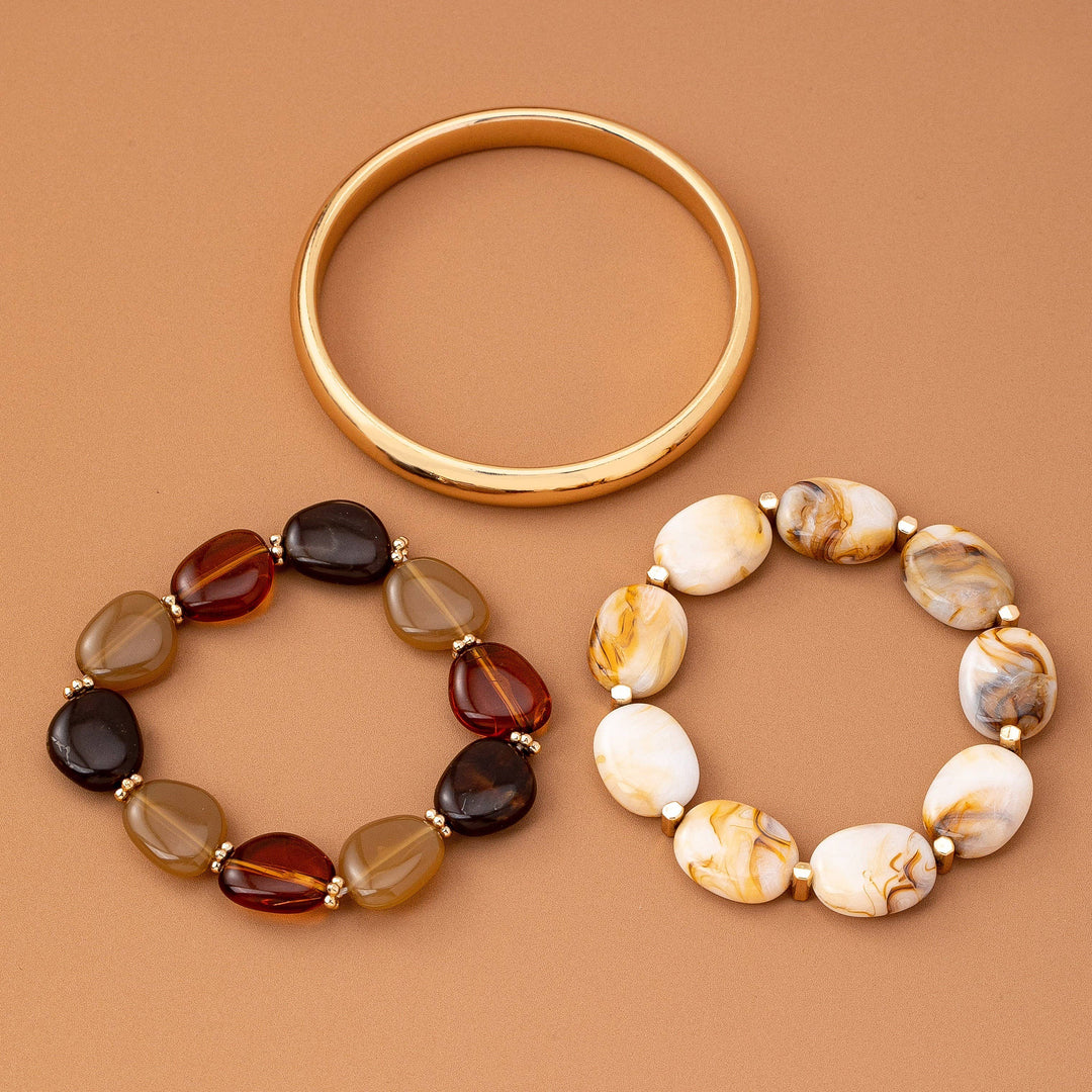 BOHO MULTI ACRYLIC FACET GOLD BRACELET SET | 80B1567