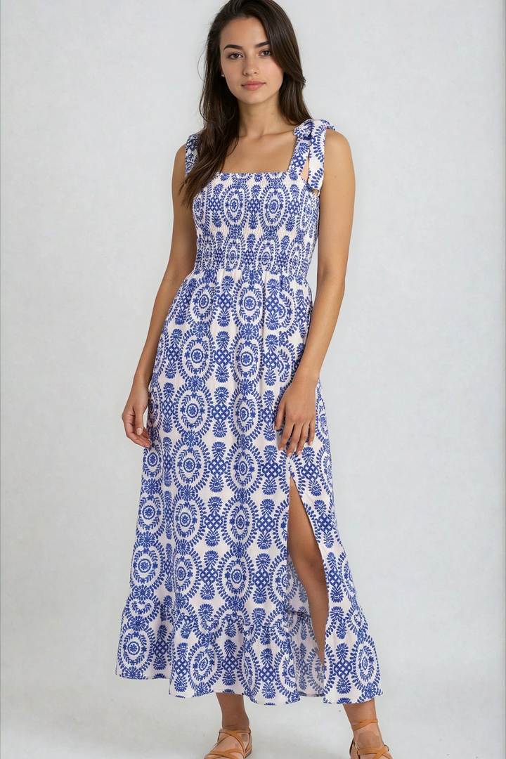 Mediterranean Print Maxi Dress