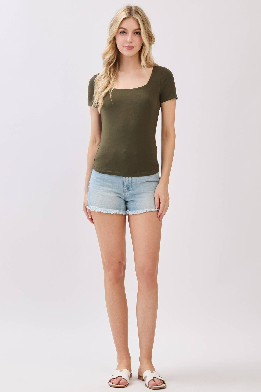 DOUBLE LAYER SQUARE NECK SHORT SLEEVE TOP - VT30991