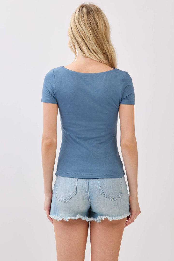 DOUBLE LAYER SQUARE NECK SHORT SLEEVE TOP - VT30991
