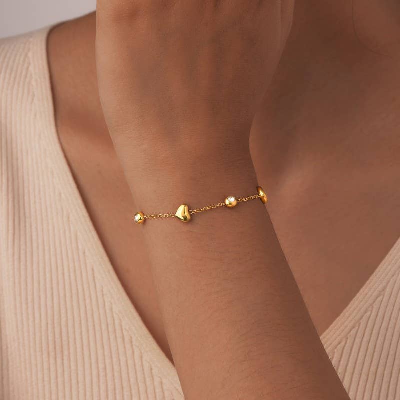 18K STAINLESS STEEL TARNISH FREE HEART BRACELET | 40B5143