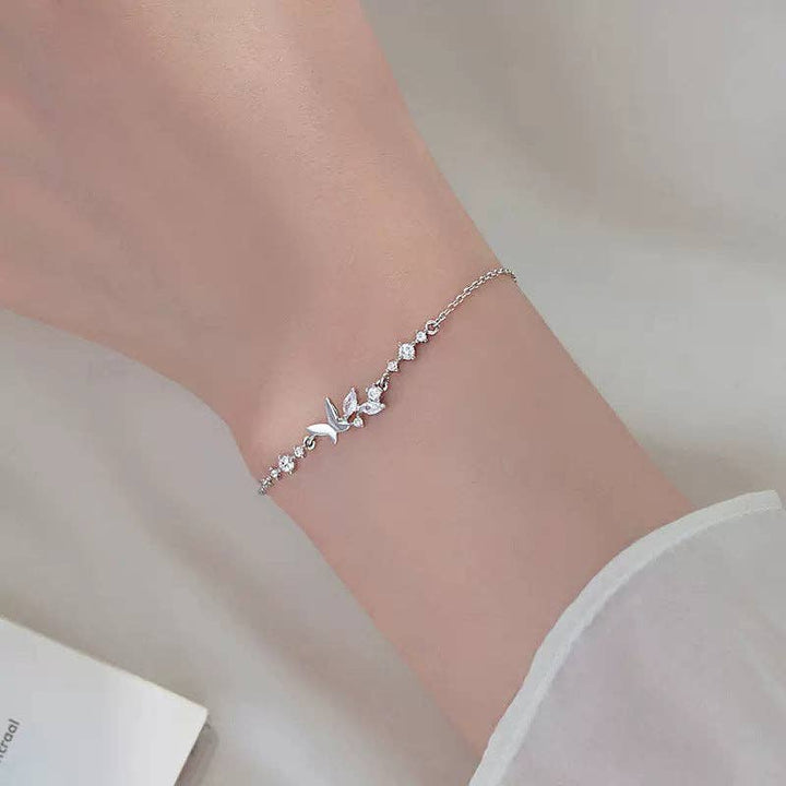 Dainty Butterfly Leaf Charm Bracelet in 925 Sterling Silver