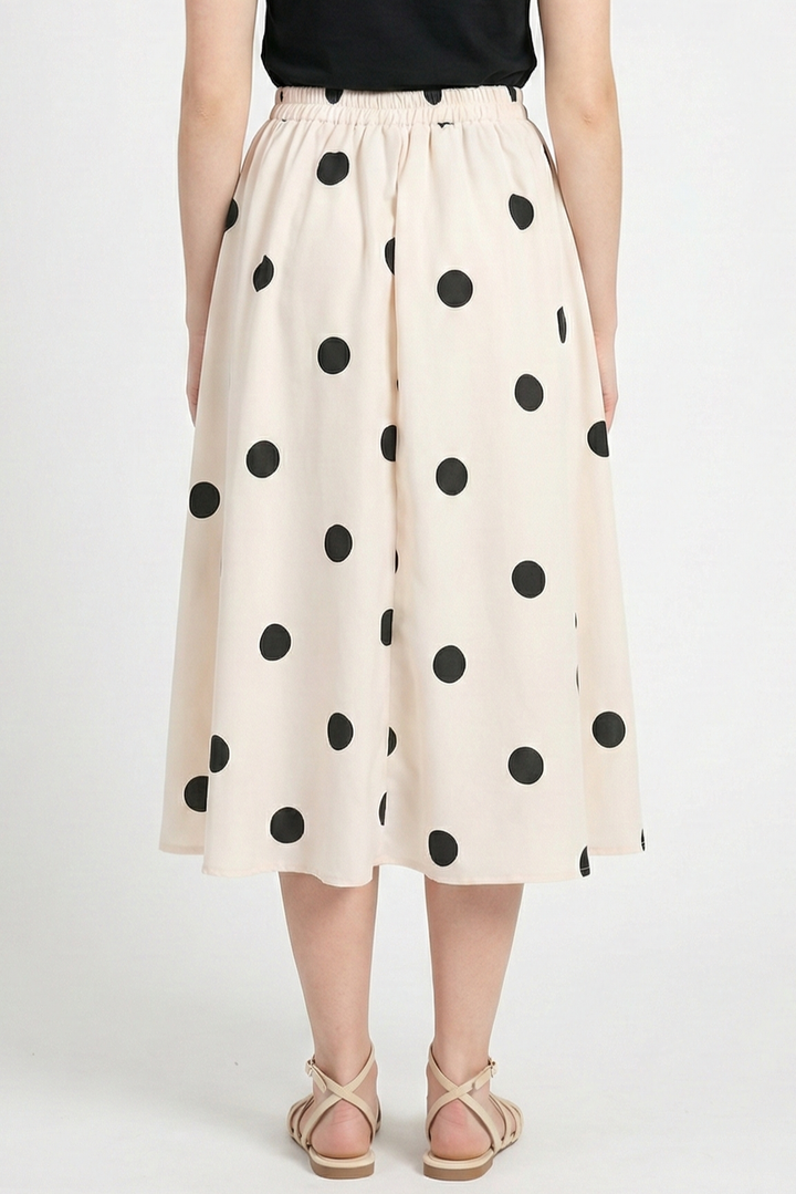 Retro Polka Dot Button-Front Midi Skirt