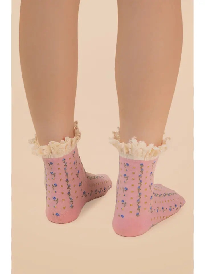 Blush Floral Ruffle Socks