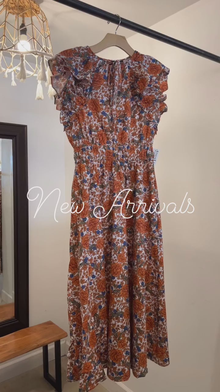 Orange floral ruffle sleeve