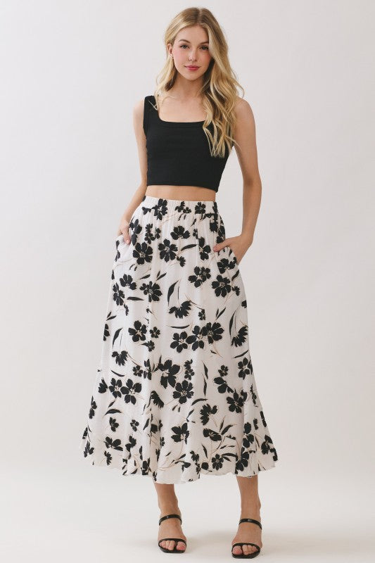 Black Floral Midi Skirt