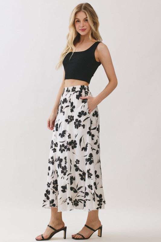 Black Floral Midi Skirt