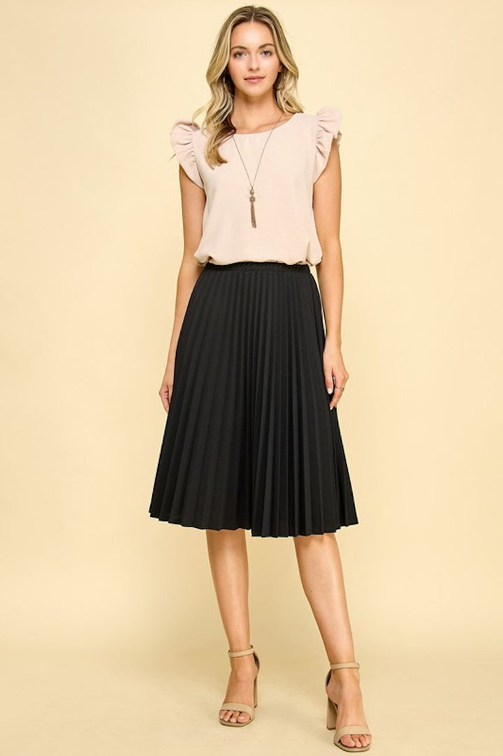 Black Pleated Midi Skirt