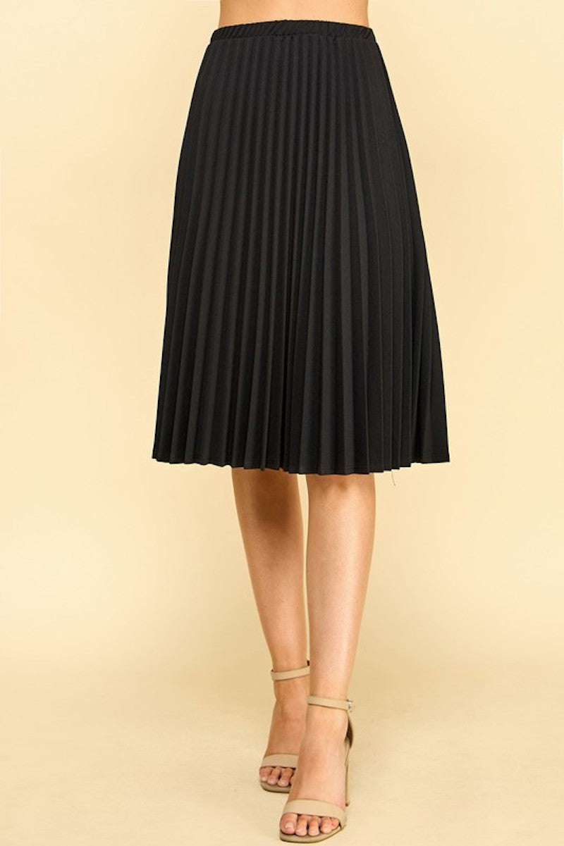 Black Pleated Midi Skirt