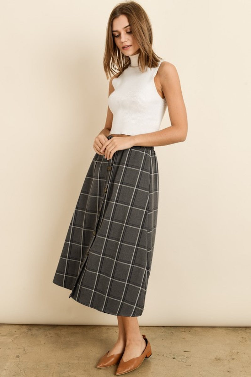 Grey's Plaid Midi Skirt