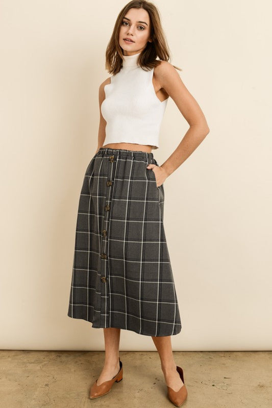Grey's Plaid Midi Skirt