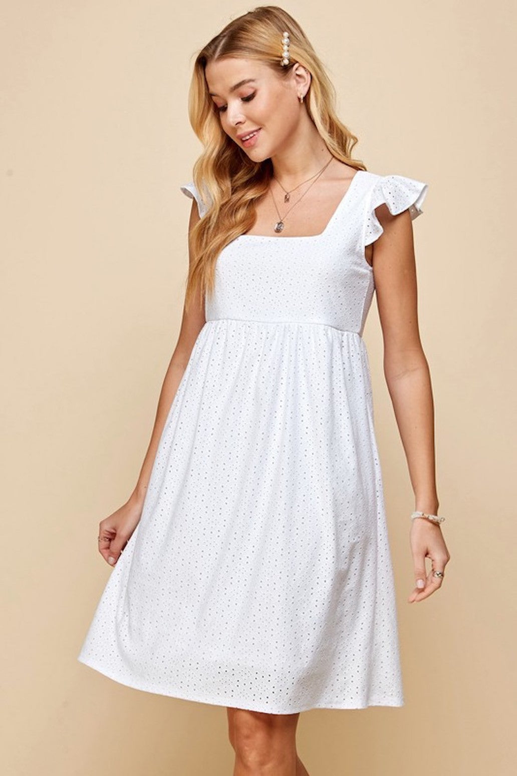 White Eyelet Dress with Belt